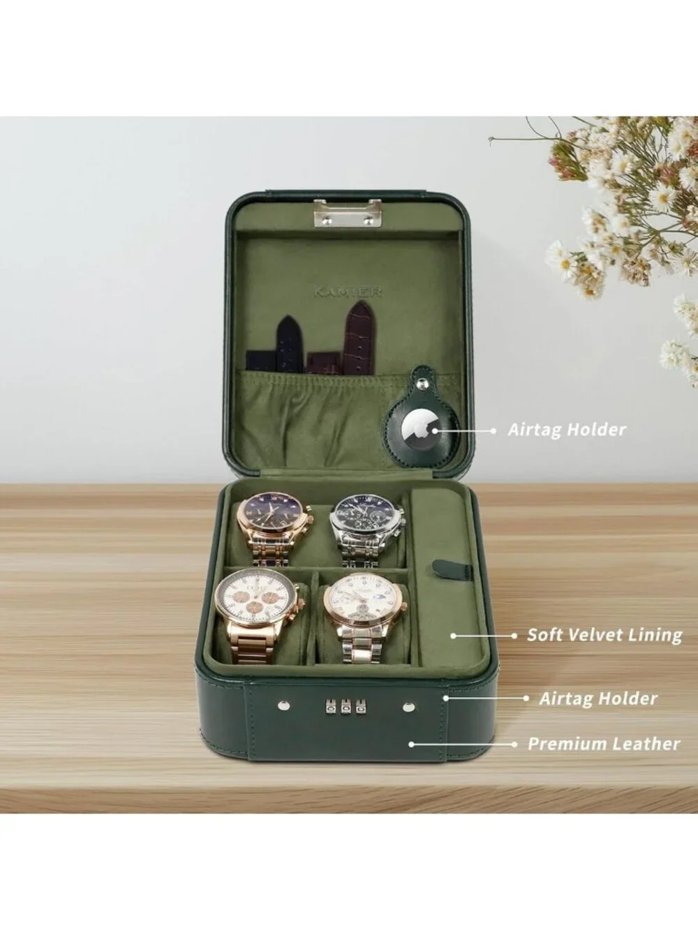 4 Slot Watch Case with Lock - Jewelry Organizer & Travel Storage for Watches